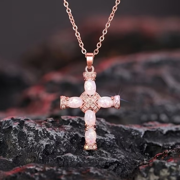 Opal Cross Pendant Necklace - Picture 4 of 12